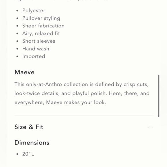 NWT Size L - Maeve Short Sleeve Sheer Lace Babydoll Blouse IVORY (NWT US$ 88) - Picture 11 of 16